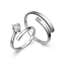 Par Finger Ringar, 925 Sterling Silver, platinerade, öppet & justerbar & med cubic zirconia, Storlek:6-10, Säljs av Par