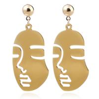 Aluminium Drop Earring, roestvrij staal oorbel bericht, Gezicht, gold plated, voor vrouw, 32x75mm, Verkocht door pair