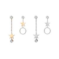 Asymmetric Earrings Brass stainless steel post pin Star plated for woman & with rhinestone nickel lead & cadmium free 66mm Sold By Pair