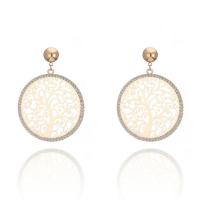 Strass Earring, Zinc Alloy, met plastic earnut, roestvrij staal oorbel bericht, Tree of Life, gold plated, voor vrouw & met strass, lood en cadmium vrij, 45mm, Verkocht door pair