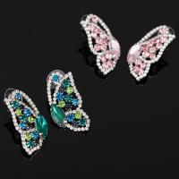 Boucle d'oreille strass, alliage de zinc, avec verre, fer boucle d'oreille crochet, papillon, Placage de couleur platine, pour femme & facettes & avec strass, plus de couleurs à choisir, sans plomb et cadmium, 10x15mm, Vendu par paire