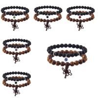 bois Set de bracelet, avec corde en nylon & cristal & acier inoxydable, pour femme & facettes, plus de couleurs à choisir, 8mm, Longueur Environ 7 pouce, 2Strandstoron/fixé, Vendu par fixé