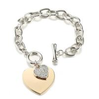 Zinc Alloy armbånd, Heart, forgyldt, Unisex & med rhinestone, bly & cadmium fri, 29mm, Længde Ca. 6.5 inch, 2Strands/Bag, Solgt af Bag