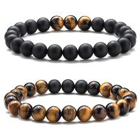 Zwarte Agaat Armbanden, Tiger Eye, met Zwarte Agaat, Ronde, verschillende verpakkingen stijl voor keuze & uniseks, Grade A, 8mm, Per verkocht Ca 7.5 inch Strand