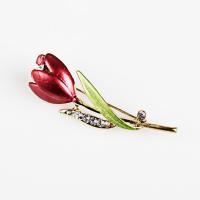 emalje broche, Zinc Alloy, Rose, guldfarve belagt, for kvinde & med rhinestone, bly & cadmium fri, 33mm, Solgt af PC