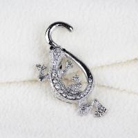 Zinc Alloy Broche, Gekko, platinum plated, voor vrouw & met strass, lood en cadmium vrij, 60mm, Verkocht door PC