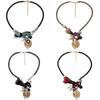 Collier de déclaration de mode, alliage de zinc, avec perle résine & lacet & coquille blanche & cristal, avec 3.1lnch chaînes de rallonge, Placage, Style bohème & pour femme & émail & facettes & avec strass, plus de couleurs à choisir, protéger l'environnement, sans nickel, plomb et cadmium, 88mm, Vendu par Environ 18.1 pouce brin