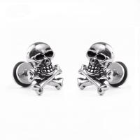 Titan stål örhänge, rostfritt stål örhänge inlägg, Skull, Unisex, ursprungliga färgen, 10x13mm, Säljs av PC