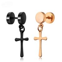 Tíotáiniam Cruach Earring, Cruach Tíotáiniam, déanta as cruach dhosmálta iar earring, Cross, plátáilte, unisex, dathanna níos mó le haghaidh rogha, 6mm, Díolta De réir PC