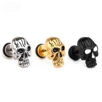 Titanium Stål Fake Plug, rustfrit stål ørering indlæg, Skull, forgyldt, Unisex & emalje, flere farver til valg, 14x15mm, Solgt af PC