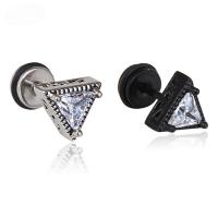 Titanium Stål Fake Plug, med Cubic Zirconia, rustfrit stål ørering indlæg, Triangle, forgyldt, Unisex, flere farver til valg, 8x15mm, Solgt af PC