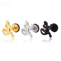 Acier titane Faux Plug, acier inoxydable puce boucle d'oreille, gecko, Placage, unisexe, Couleur aléatoire, 11x11mm, Vendu par PC