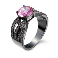 Bague Zircon cubique en laiton, Placage de couleur noire de plumbum, unisexe & normes différentes pour le choix & avec zircone cubique, protéger l'environnement, sans nickel, plomb et cadmium, Vendu par PC