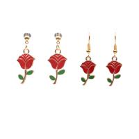 Zinc Alloy Drop Earring, Rose, gold plated, verschillende stijlen voor de keuze & voor vrouw & glazuur, lood en cadmium vrij, 32x13mm, Verkocht door pair