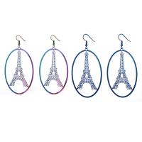 Rozsdamentes acél Csepp fülbevaló, Stainless Steel, vas fülbevaló akasztó, Eiffel-torony, festett, a nő, több színt a választás, 65x40mm, Által értékesített pár