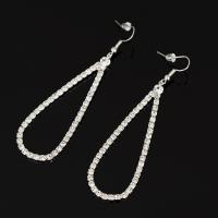 Boucle d'oreille strass, alliage de zinc, fer boucle d'oreille crochet, Placage, pour femme & avec strass, plus de couleurs à choisir, sans plomb et cadmium, 90x28mm, Vendu par paire