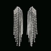 Fashion Fringe Oorbellen, Zinc Alloy, roestvrij staal oorbel bericht, platinum plated, voor vrouw & met strass, lood en cadmium vrij, 70x11mm, Verkocht door pair