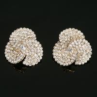 Boucle d'oreille strass, alliage de zinc, acier inoxydable puce boucle d'oreille, Placage de couleur d'or, pour femme & avec strass, sans plomb et cadmium, 30x30mm, Vendu par paire