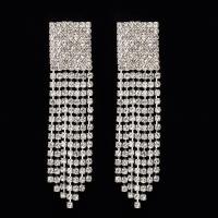 Zinc Alloy Tassel Earring, roestvrij staal oorbel bericht, platinum plated, voor vrouw & met strass, lood en cadmium vrij, 65x15mm, Verkocht door pair