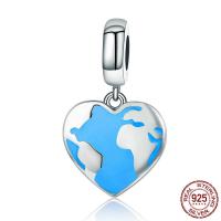 argent sterling 925 Pendentifs European, coeur, sans filetage & émail, 15x20mm, Trou:Environ 4.5-5mm, Vendu par PC