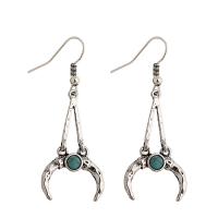 Pendientes de turquesa, aleación de zinc, con Turquesa sintético, hierro aro de pendiente, Luna, chapado, Estilo bohemio & para mujer, más colores para la opción, libre de plomo & cadmio, 30mm, Vendido por Par