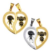 acier inoxydable Puzzle Couple Pendentif, coeur, Placage, émail, plus de couleurs à choisir, 16x34x6.5mm, 16x34x6.5mm, Trou:Environ 5.5x9mm, 2PC/lot, Vendu par lot