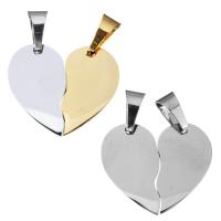 acier inoxydable Puzzle Couple Pendentif, coeur, Placage, plus de couleurs à choisir, 13x23x9mm, 13x23x6mm, Trou:Environ 5x8mm, 2PC/lot, Vendu par lot