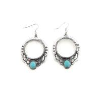 Boucle d'oreille turquoise, alliage de zinc, avec turquoise synthétique, fer boucle d'oreille crochet, beignet, Placage, Style bohème & pour femme, plus de couleurs à choisir, sans plomb et cadmium, 45mm, Vendu par paire