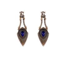 Zinc Alloy Drop Earring, med Resin, rustfrit stål ørering indlæg, antik guld farve forgyldt, for kvinde & med rhinestone, bly & cadmium fri, 18x57mm, Solgt af par