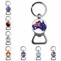 Zinc Alloy Key Chain, med jernring & Glas, Flad Rund, platin farve forgyldt, kan også bruges som oplukker & tid perle smykker & med mærkat & forskellige design til valg, bly & cadmium fri, 82mm, Solgt af PC