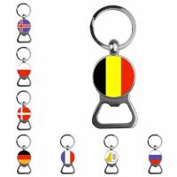 Zinc Alloy Key Chain, med jernring & Glas, Flad Rund, platin farve forgyldt, kan også bruges som oplukker & tid perle smykker & med mærkat & forskellige design til valg, bly & cadmium fri, 82mm, Solgt af PC