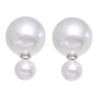 Pendientes de Doble Bola, Perlas de plástico ABS, con metal, Esférico, chapado en color de platina, para mujer, Blanco, 16x25mm, Vendido por Par