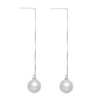 Pearl Fionnuisce Snáithe Trí Earrings, le Prás, nádúrtha, do bhean, bán, 10x92mm, Díolta De réir Péire