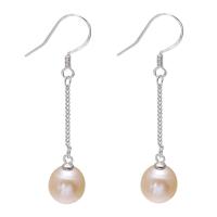 Ferskvandsperle Drop Earring, med Messing, naturlig, for kvinde, lyserød, 7.5x41mm, Solgt af par