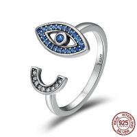 Thaiföld Ezüst Mandzsetta Finger Ring, Evil Eye, állítható & a nő & cirkónia, 7x14mm, Méret:8, Által értékesített PC