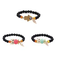 Evil Eye Jewelry Bracelet Lava with Amber & Zinc Alloy Unisex & evil eye pattern & enamel & with rhinestone 8mm Sold Per Approx 7.5 Inch Strand