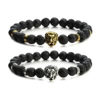 Lava Bracelet with Zinc Alloy Lion Unisex 8mm Sold Per Approx 7.5 Inch Strand