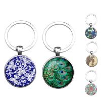 Zinc Alloy Key Chain, med jernring & Glas, Flad Rund, platin farve forgyldt, tid perle smykker & forskellige design til valg & mærkat, bly & cadmium fri, 27mm, Solgt af PC