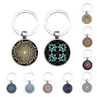 Zinc Alloy Key Chain, med jernring & Glas, Flad Rund, platin farve forgyldt, tid perle smykker & forskellige design til valg & mærkat, bly & cadmium fri, 27mm, Solgt af PC