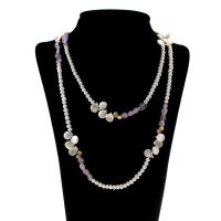 Slatkovodni biser džemper lančana ogrlica, Slatkovodni Pearl, s Ametist, Kolovoz Birthstone & za žene, 5-12mm, Prodano Per Približno 48 inčni Strand