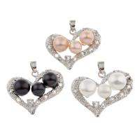 Freshwater Pearl Vedhæng, Messing, med Plastboks & Ferskvandsperle, Heart, forgyldt, med cubic zirconia, flere farver til valg, nikkel, bly & cadmium fri, 29x23x8mm, 70x70x20mm, Hole:Ca. 3x7mm, Solgt af Box