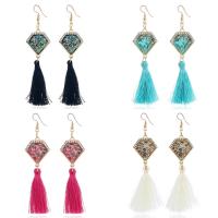 Fashion Fringe Boucles d'oreilles, corde en nylon, avec silicone & alliage de zinc, fer boucle d'oreille crochet, Placage de couleur d'or, pour femme, plus de couleurs à choisir, sans plomb et cadmium, 92x20mm, Vendu par paire