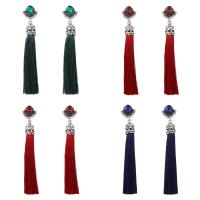 Fashion Fringe Oorbellen, Nylon Koord, met Glas & Zinc Alloy, roestvrij staal oorbel bericht, platinum plated, voor vrouw, meer kleuren voor de keuze, 90mm, Verkocht door pair