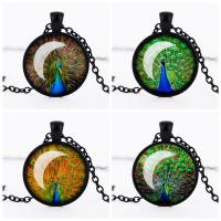 Tijd Gem sieraden ketting, Zinc Alloy, met ijzeren ketting & Glas, Rond plat, plated, ovale keten & verschillende ontwerpen voor de keuze & sticker, lood en cadmium vrij, 28mm, Per verkocht Ca 19.5 inch Strand