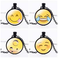 Time Gem Jewelry Necklace Zinc Alloy with iron chain & Glass Flat Round plated facial expression series & oval chain & decal lead & cadmium free 28mm Sold Per Approx 19.5 Inch Strand