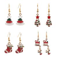 Zinc Alloy Drop Earring, jern ørering krog, Julen Boot, guldfarve belagt, Julen smykker & forskellige stilarter for valg & for kvinde & emalje & med rhinestone, bly & cadmium fri, 25x16mm, Solgt af par