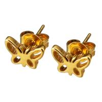 Stainless Steel Stud Øreringe, Butterfly, guldfarve belagt, for kvinde, 8.50x6mm, 10par/Lot, Solgt af Lot