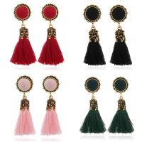 Fashion Fringe Boucles d'oreilles, corde en nylon, avec Peluche, acier inoxydable puce boucle d'oreille, pour femme, plus de couleurs à choisir, 56x18mm, Vendu par paire