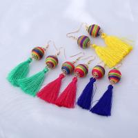 Fashion Fringe Oorbellen, Nylon Koord, ijzer oorbel haak, voor vrouw, meer kleuren voor de keuze, 90x18mm, Verkocht door pair