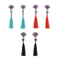 Fashion Fringe Boucles d'oreilles, corde en nylon, avec alliage de zinc, acier inoxydable puce boucle d'oreille, pour femme & avec strass, plus de couleurs à choisir, 105x25mm, Vendu par paire